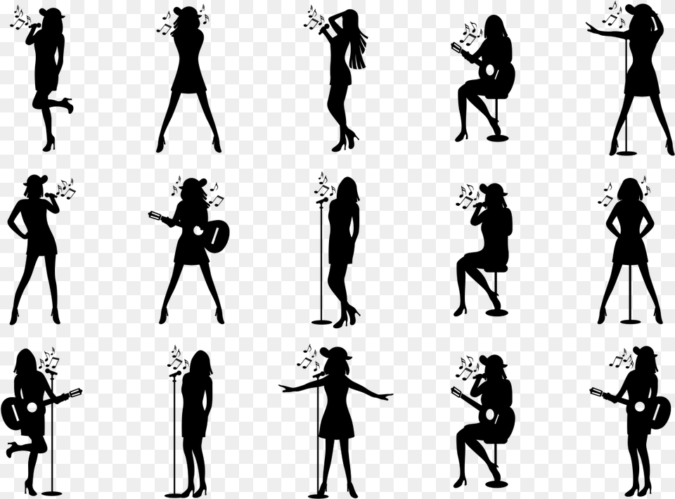 Included In This Pack Are People On Silhouette Background Female Singer Silhouette, Gray Png