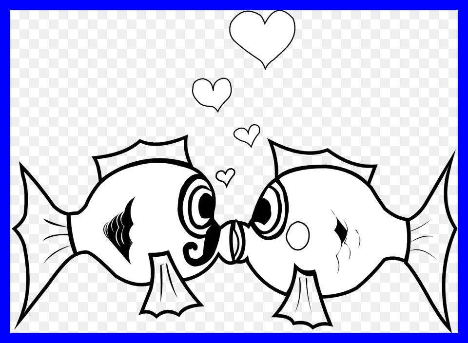 Incredible Kissing Fish Black And White Clipart Pict Fish Kissing Clip Art, Stencil, Graphics, Baby, Person Free Png Download