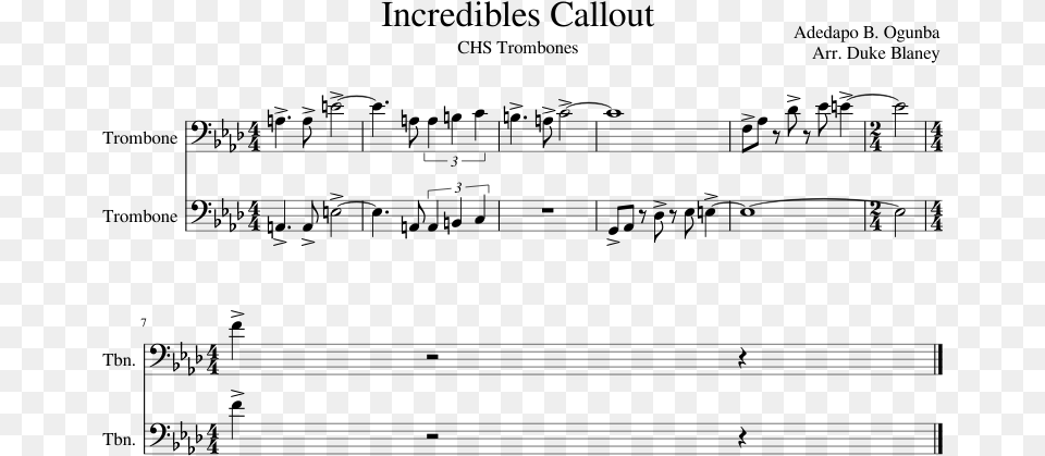 Incredibles Callout Sheet Music For Trombone Download Sheet Music, Gray Free Transparent Png