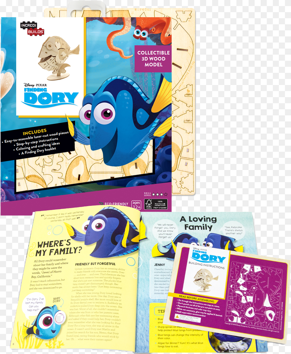 Incredibuilds 3d Puzzle Dory Incredibuilds Finding Dory 3d Wood Model Book, Advertisement, Poster, Animal, Bird Png