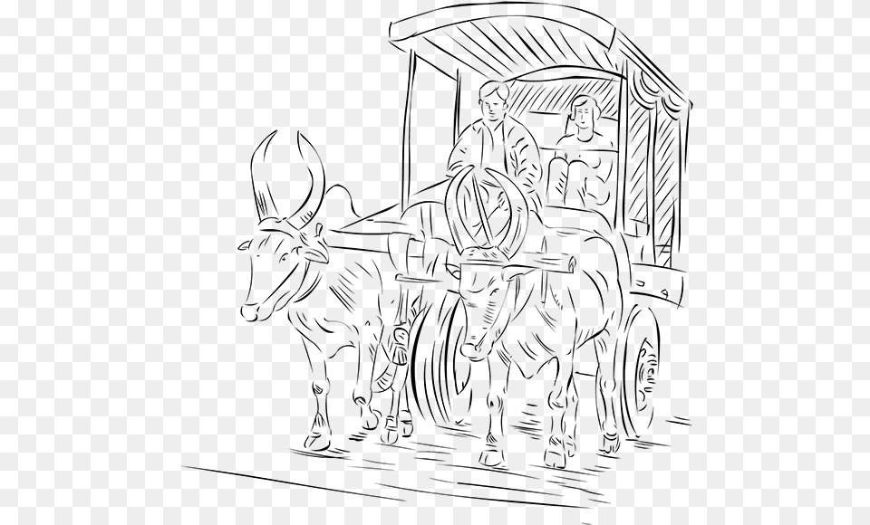 India Drawing Bullock Cart Kalavandi Drawing, Gray Free Png Download