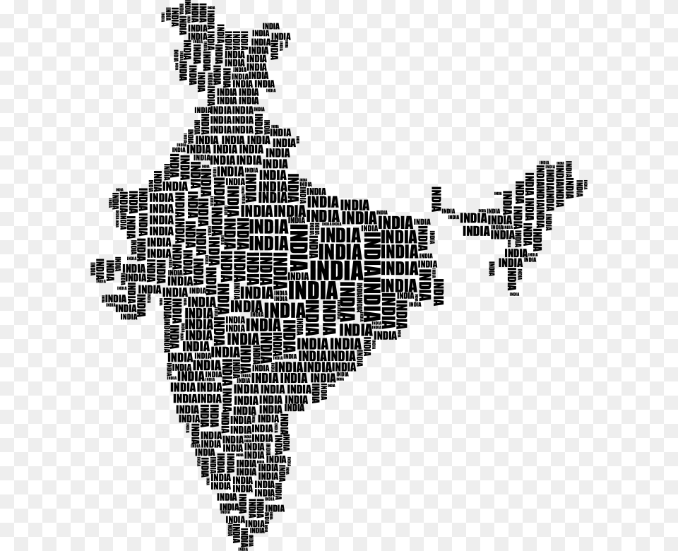 India Map Typography Black India Map In Green Colour, Gray Free Png