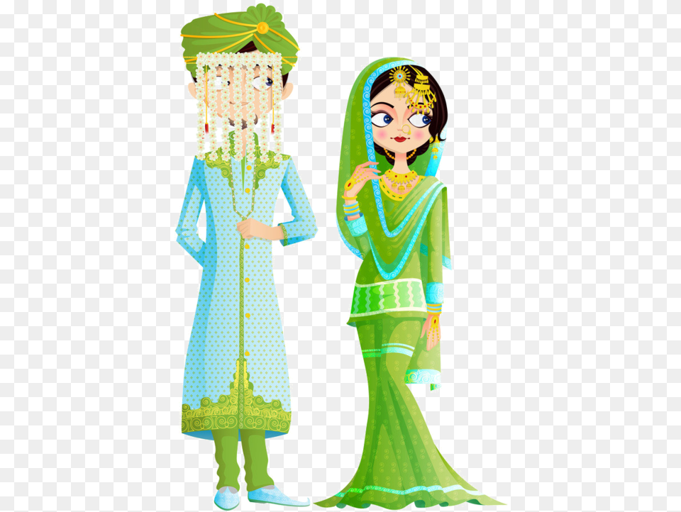 India Transparent Cartoon Wedding Muslim Couple Images Cartoon, Sleeve, Clothing, Costume, Person Free Png Download