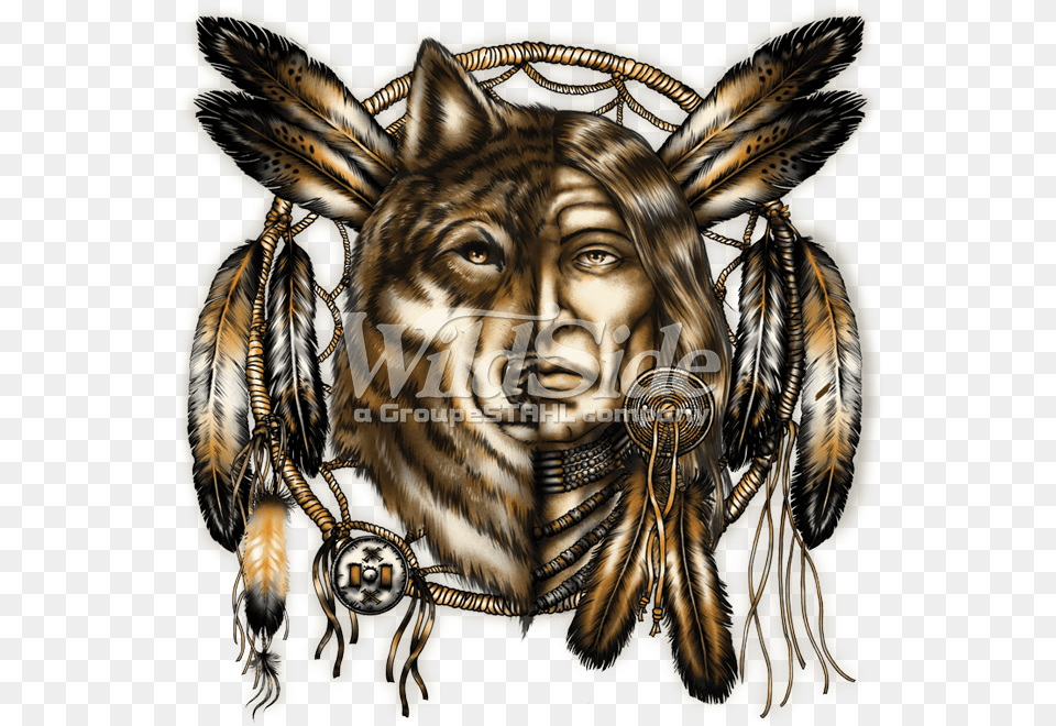 Indian And Wolf Dreamcatcher Indian Wolf Dream Catchers, Bronze, Accessories, Tiger, Person Free Png
