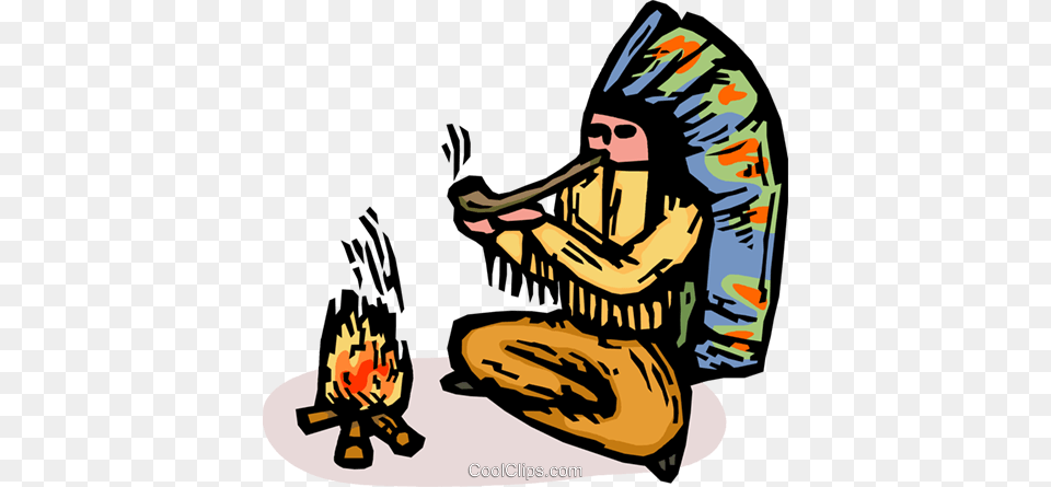 Indian Chief Smoking A Pipe Royalty Vector Clip Art, Person, Boy, Child, Male Free Png Download