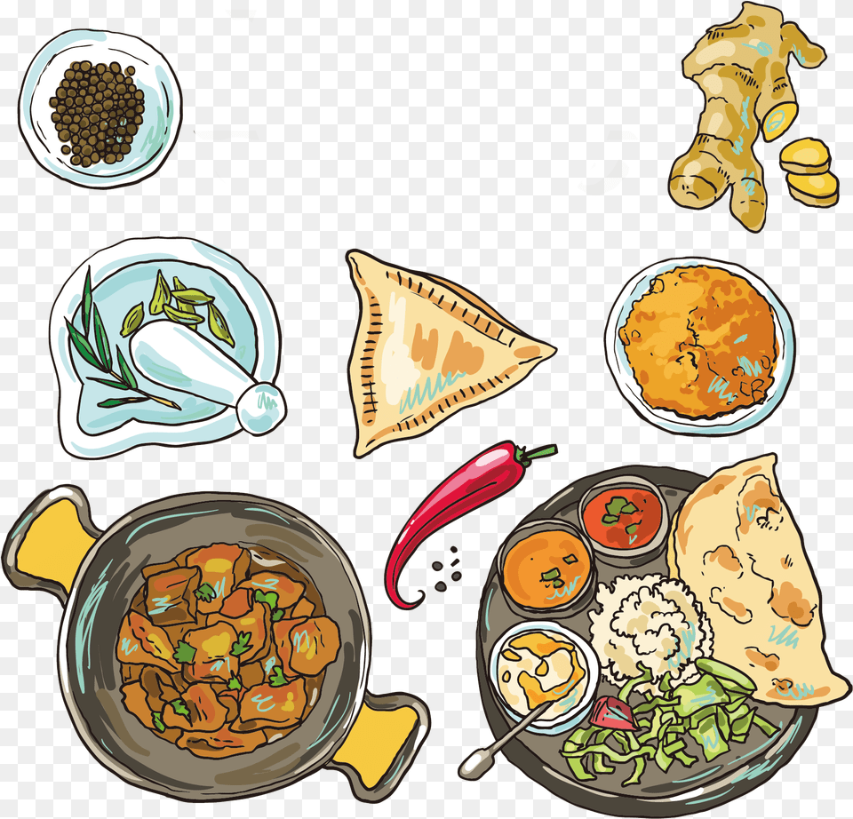 Indian Food Illustration, Meal, Lunch, Dish Png