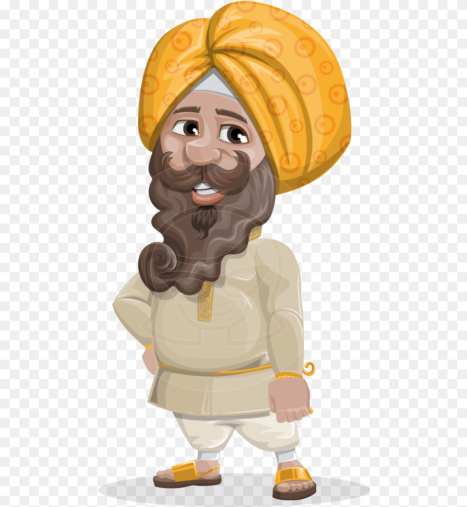 Indian Man With Turban Cartoon Vector Character Aka Indian Man With Turban Cartoon, Clothing, Baby, Face, Head Free Png