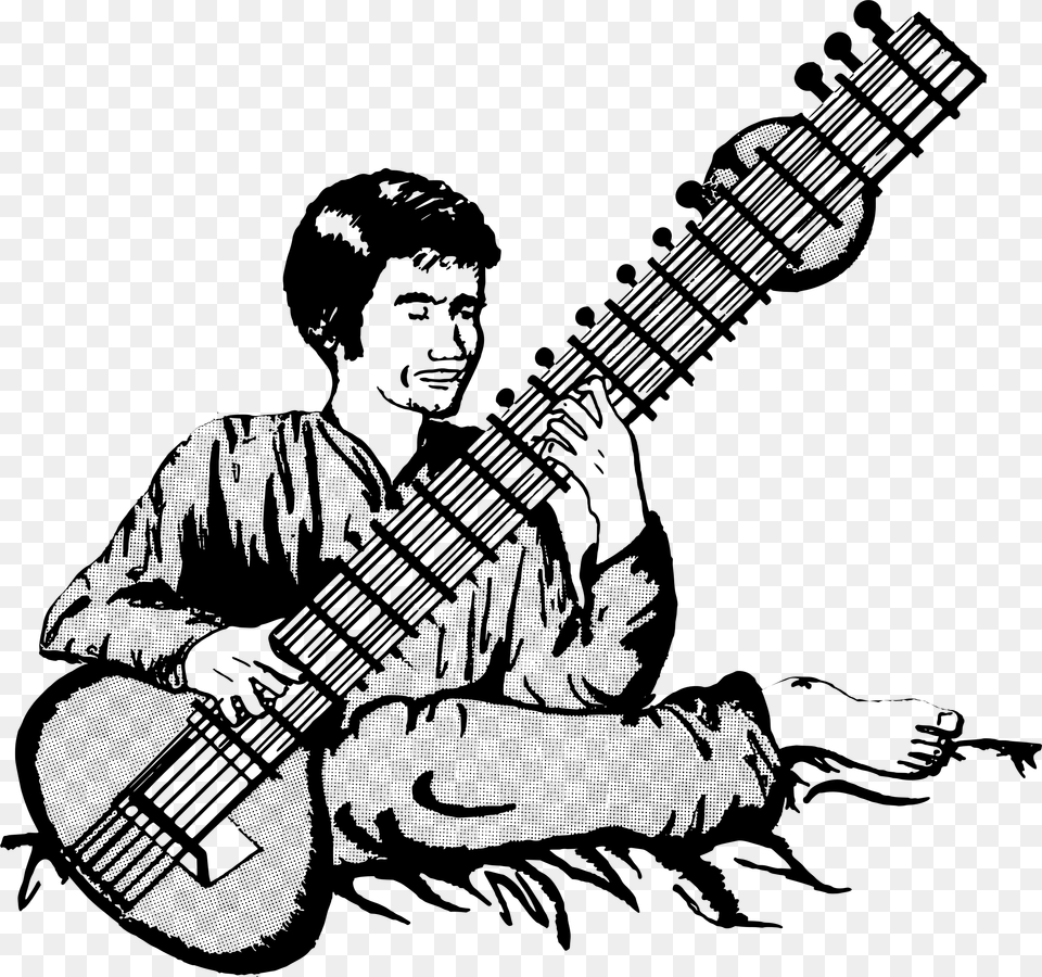 Indian Music Instruments Sitar Player Clipart, Gray Free Png Download