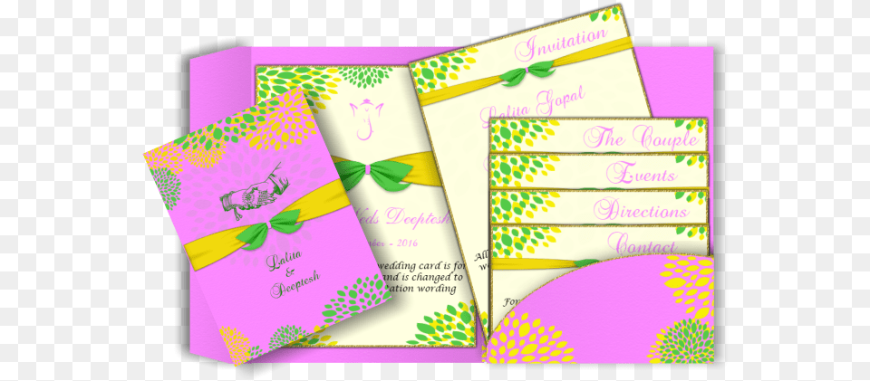 Indian Wedding E Card In Pink Green And Yellow With Wedding, Envelope, Greeting Card, Mail, Advertisement Free Transparent Png