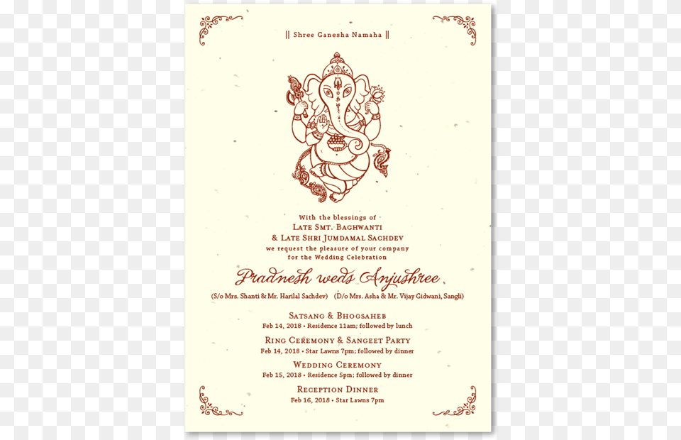 Indian Wedding Invitations On Seeded Paper With Ganesha Wedding Followed By Lunch, Advertisement, Poster, Page, Text Free Png Download