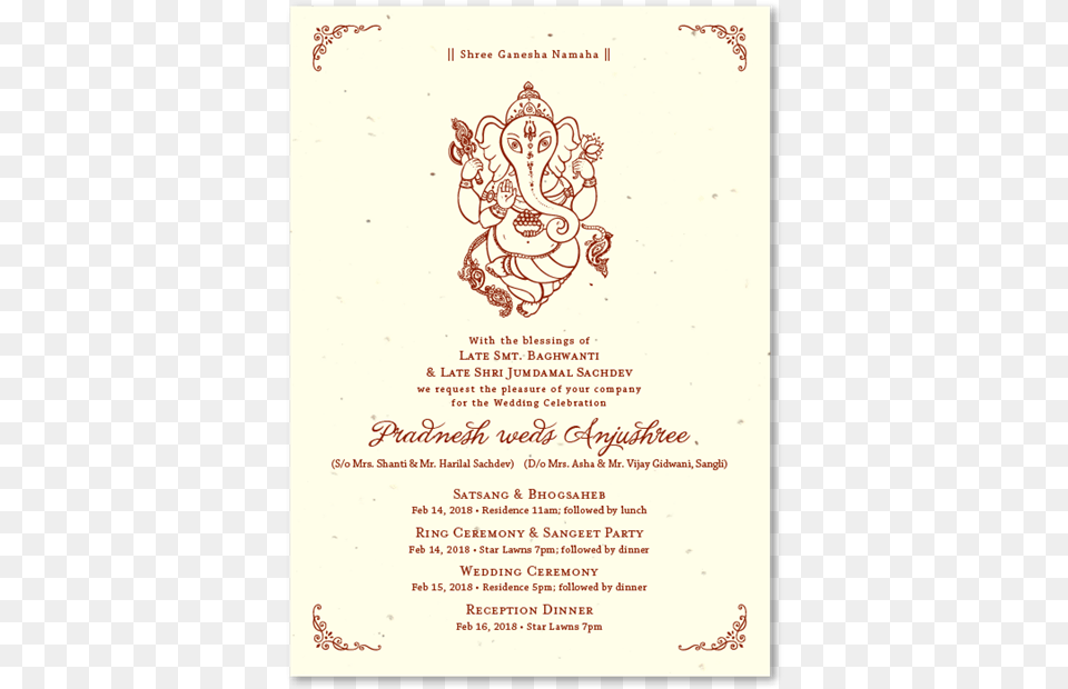 Indian Wedding Invitations On Seeded Paper With Ganesha Wedding Satsang Invite Lines, Advertisement, Poster, Page, Text Free Transparent Png