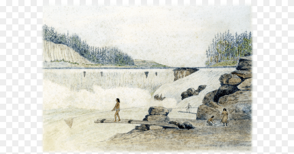 Indians Fishing At Willamette Falls Near Oregon City Flti, Art, Painting, Person, Water Free Transparent Png