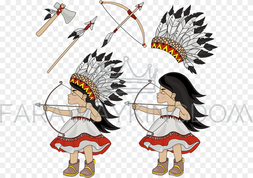 Indians Hunter Pocahontas Princess Vector Illustration Set Stock Illustration, Baby, Person, Weapon, Face Png