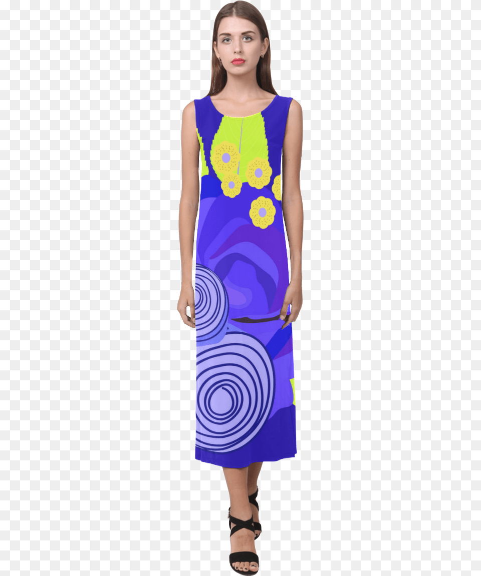 Indigo Watercolor Roses Floral Phaedra Sleeveless Open Dress, Clothing, Formal Wear, Adult, Person Free Png Download