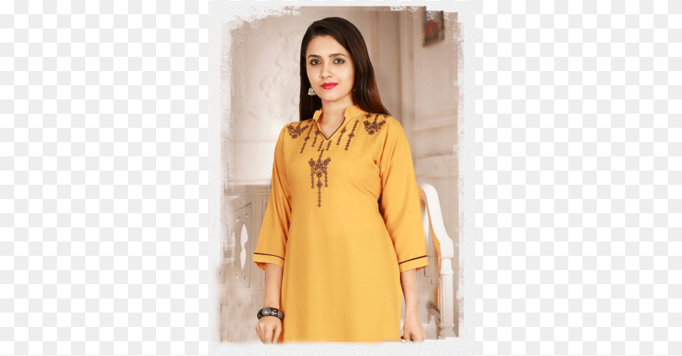 Indijoy Women39s Rayon Straight Kurti With Embroidery Yellow Formal Wear, Woman, Person, Female, Clothing Free Png Download