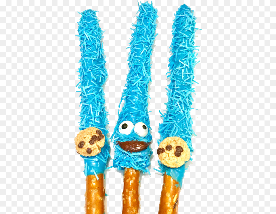 Individually Wrapped Cookie Monster Blue Chocolate Cookie Monster Pretzel Sticks, Cream, Dessert, Food, Ice Cream Png