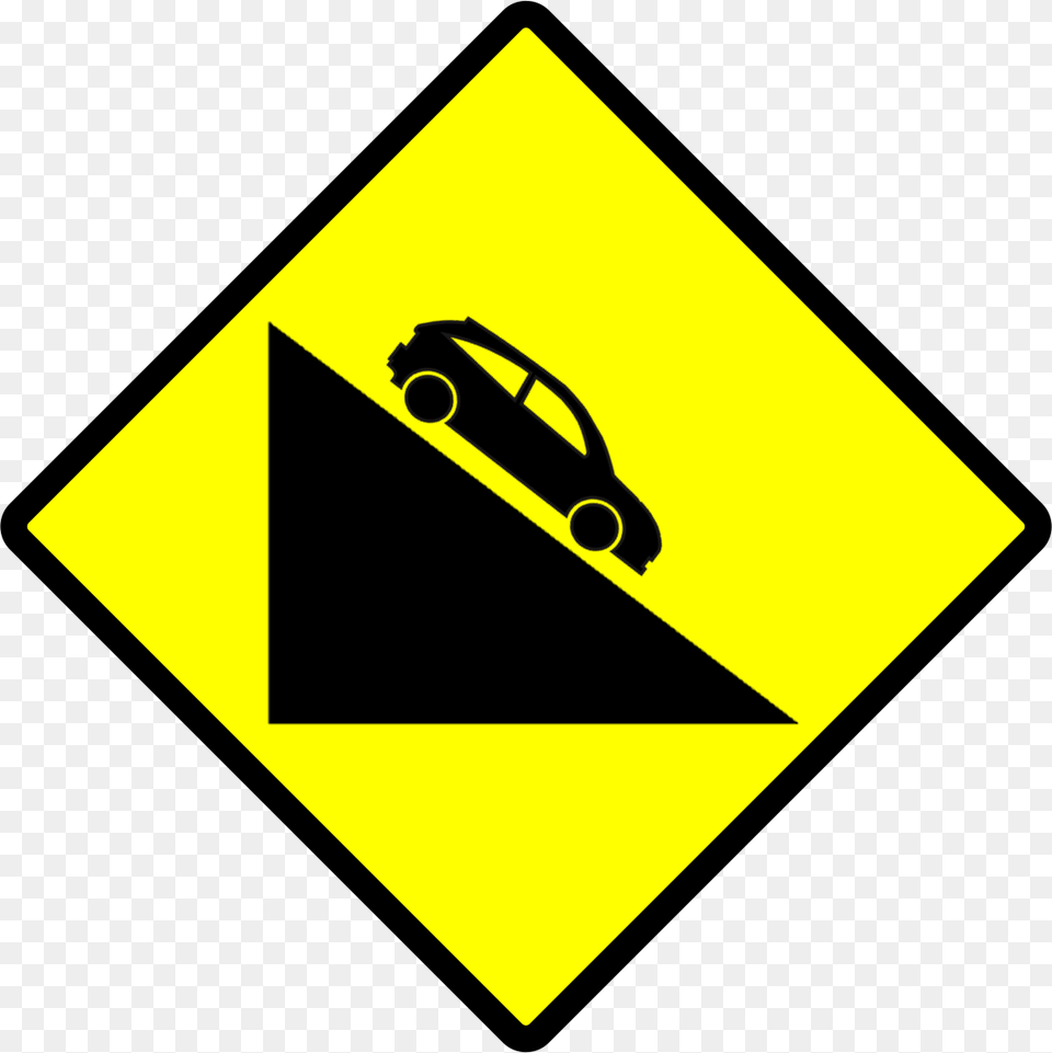 Indonesian New Road Sign 2b Dangerous Descent Road Sign, Symbol, Car, Transportation, Vehicle Png