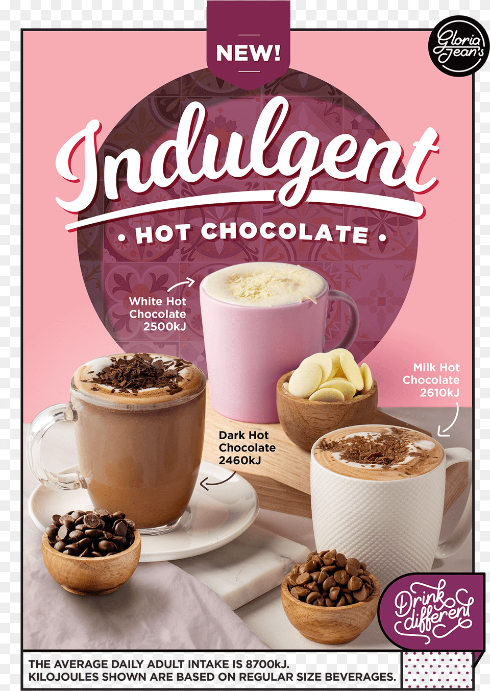 Indulgent Hot Chocolates Gloria Jeans Coffees Waurn Gloria Jeans Milk Hot Chocolate, Cup, Advertisement, Beverage, Cocoa Free Png Download