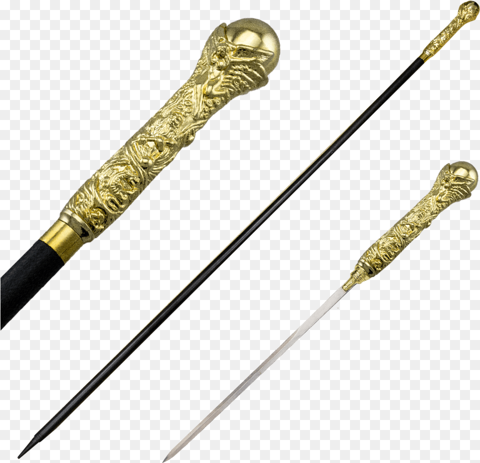 Inferno Gold Walking Cane With Hidden Sword Walking Cane Sword, Stick, Weapon, Blade, Dagger Free Png Download