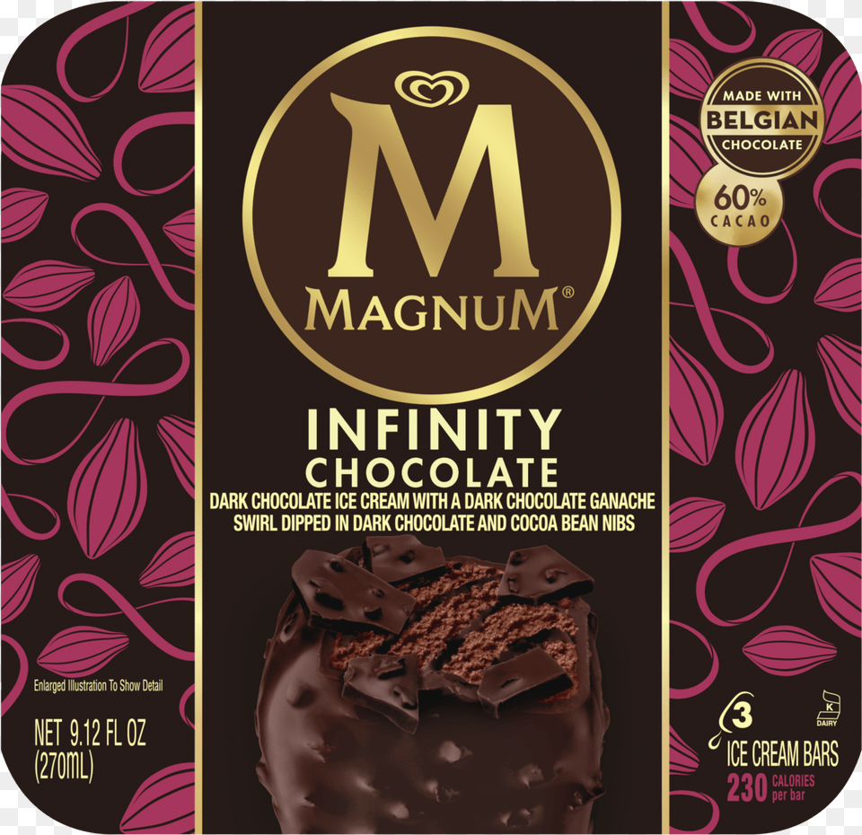 Infinity Chocolate Ice Cream Bar Magnum Ice Cream Tub, Advertisement, Poster, Dessert, Food Png Image