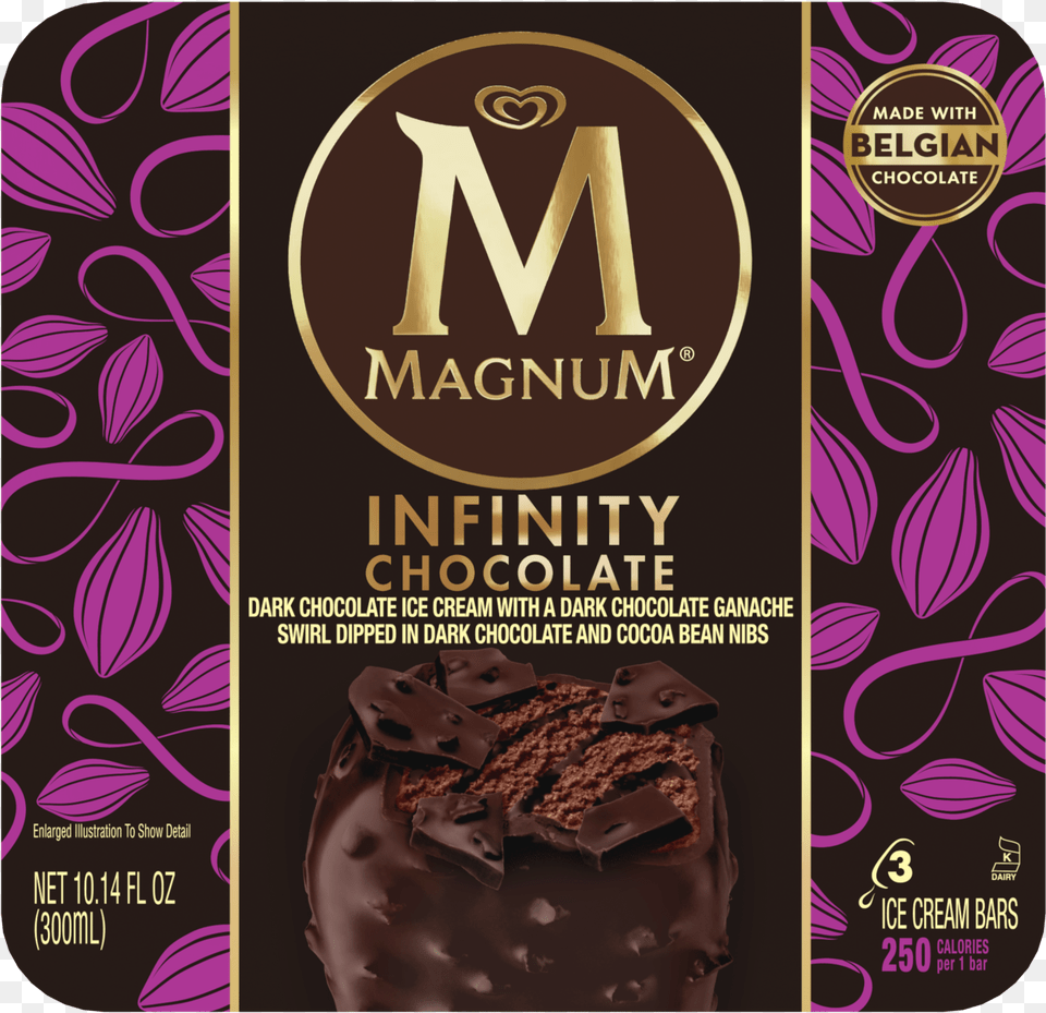 Infinity Chocolate Ice Cream Bar Magnum Infinity Chocolate Ice Cream Bars, Advertisement, Cocoa, Dessert, Food Png