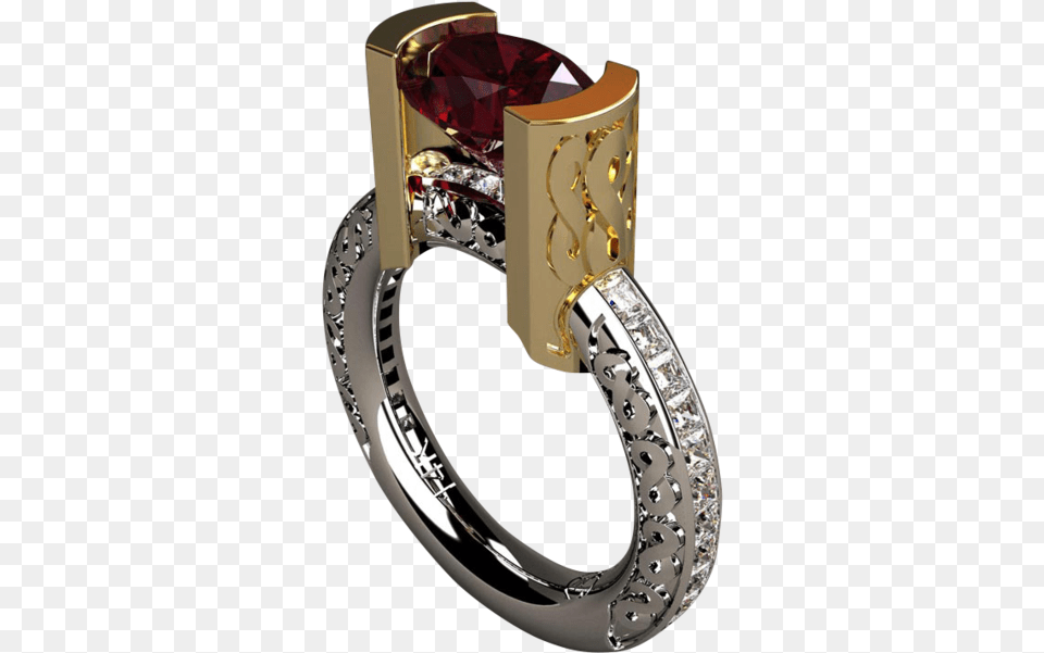 Infinity Red Zircon 18k Gold And Diamond Ring Greg Neeley, Accessories, Jewelry, Silver, Gemstone Free Transparent Png