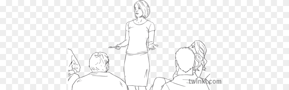 Influential Person Talking To Crowd People Ks2 Black And Sketch, Adult, Publication, Female, Comics Png Image