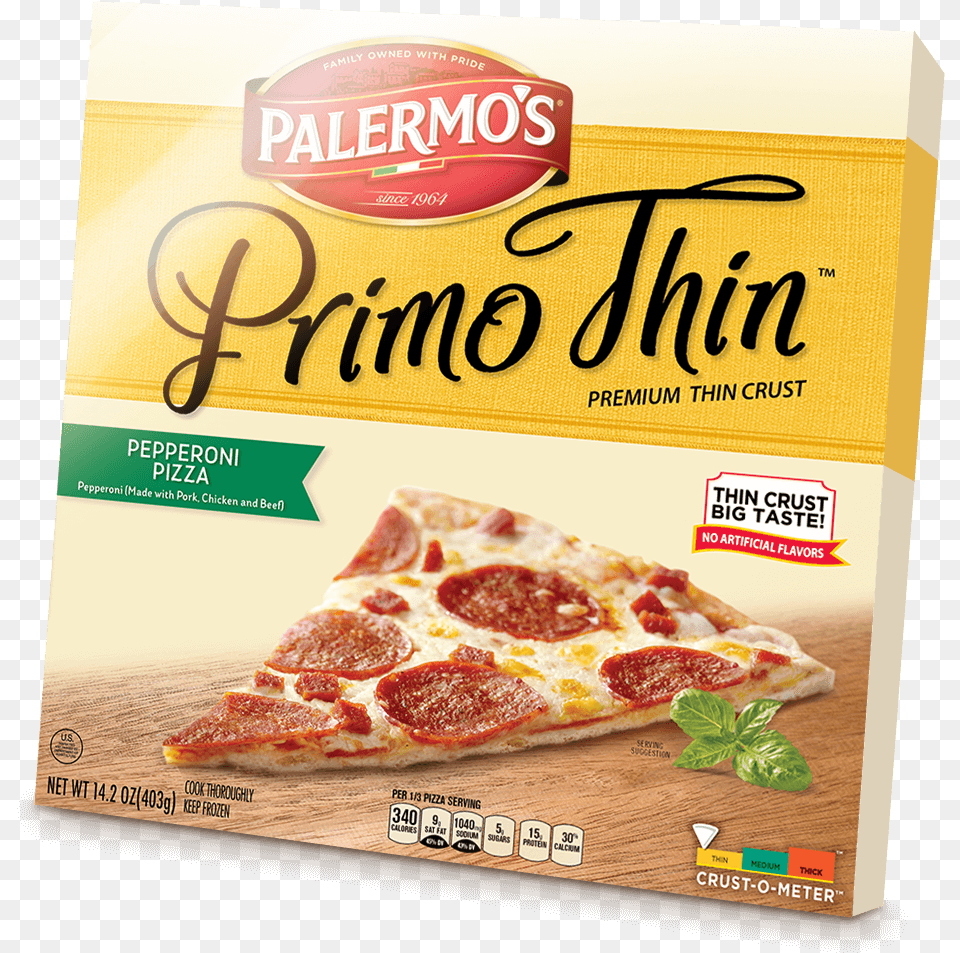 Ingredients Palermos Primo Thin Crust Pepperoni, Advertisement, Poster, Food, Pizza Free Transparent Png