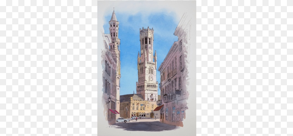 Ink And Watercolor On Paper Image Size Gothic Architecture, Spire, Tower, Clock Tower, City Free Png Download