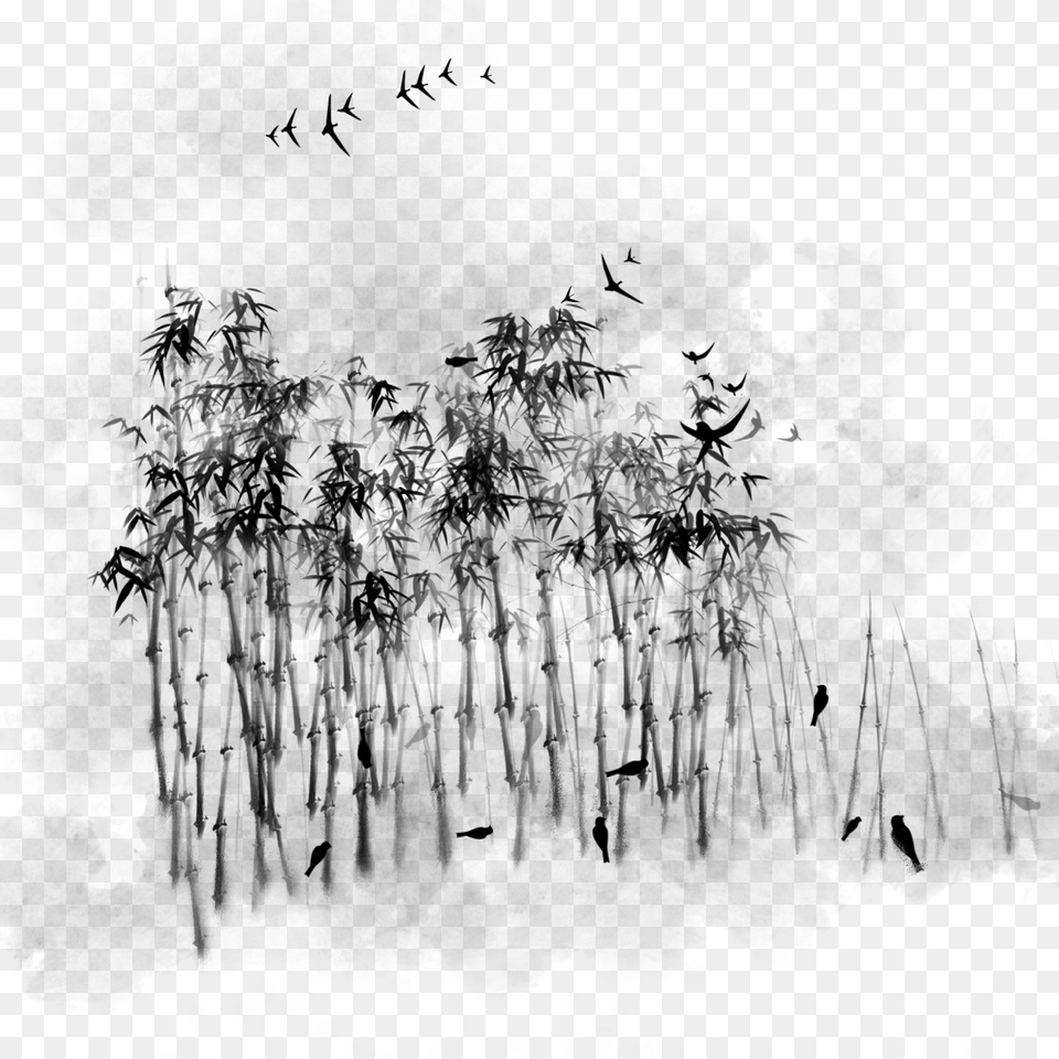 Ink Plant Bamboo Chinese Style Hand Drawn And Psd Sketch, Gray, Lighting Png