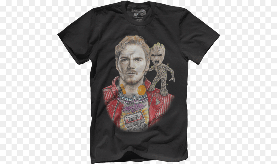 Inked Star Lord And Baby Groot Bill Clinton Rape Shirt, Clothing, T-shirt, Adult, Male Png Image