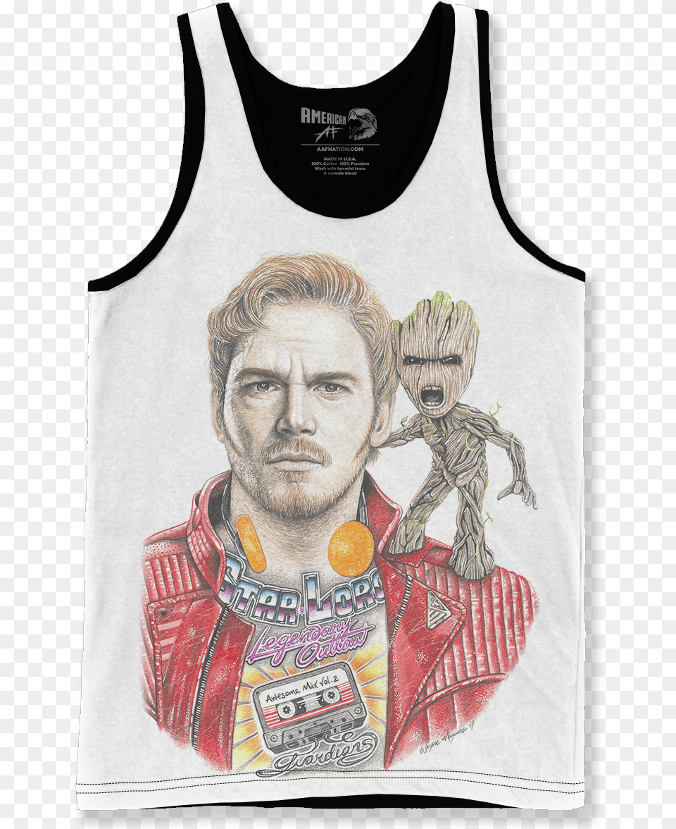 Inked Star Lord U0026 Baby Groot American Af Aaf Nation Danny Trejo Tank Top, Adult, Male, Man, Person Free Transparent Png