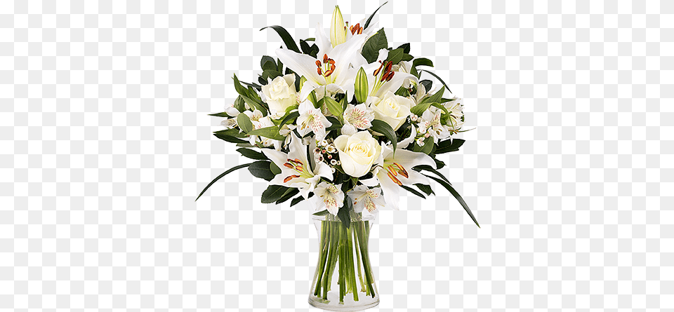 Innocent Love Lilies And Roses Ramo De Lirios Blancos, Flower, Flower Arrangement, Flower Bouquet, Plant Png Image