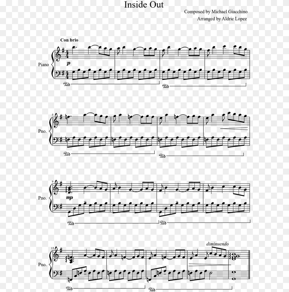 Inside Out Sheet Music For Piano Download In Pdf Baby Its Cold Outside Sax, Gray Free Png