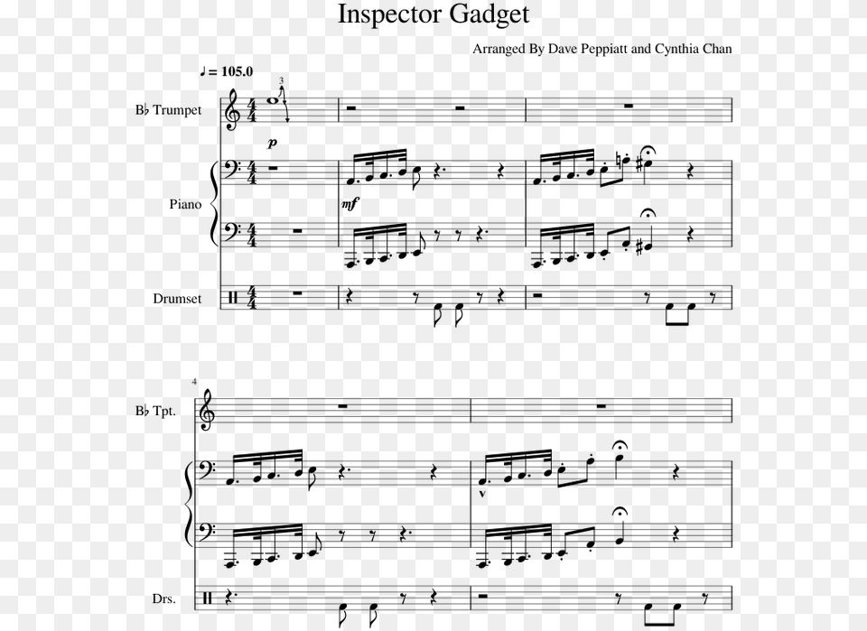 Inspector Gadget Sheet Music For Piano Trumpet Percussion Sheet Music, Gray Png