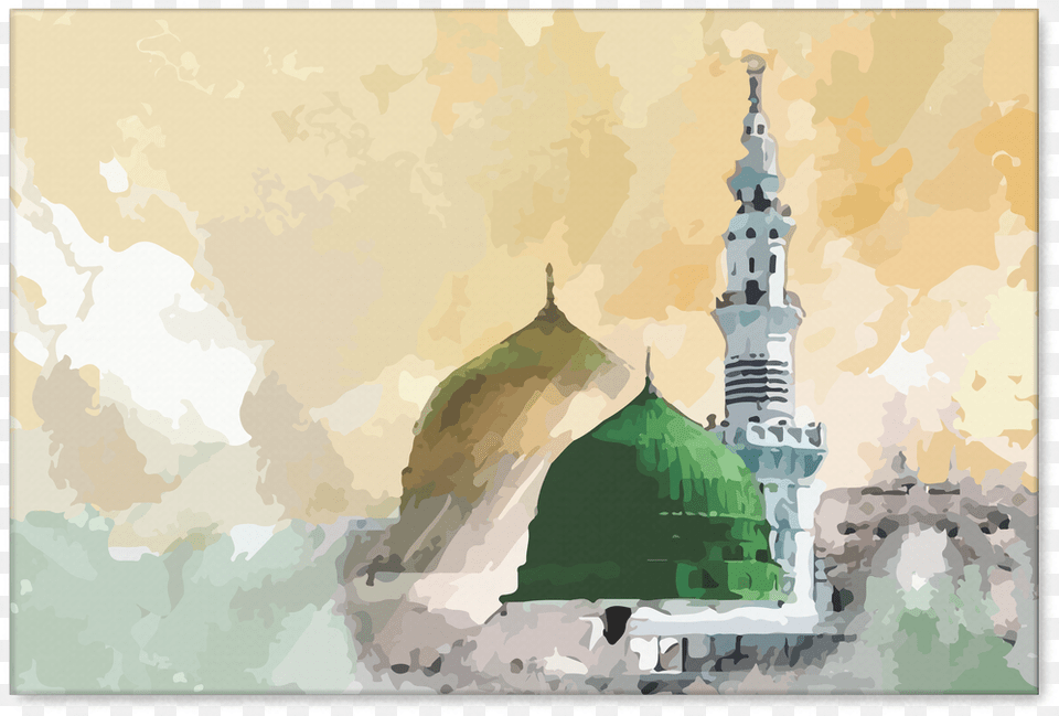 Inspired By The Prophet39s Masjid In Medina Printed Masjid Nabawi Painting, Architecture, Building, Dome, Mosque Free Transparent Png