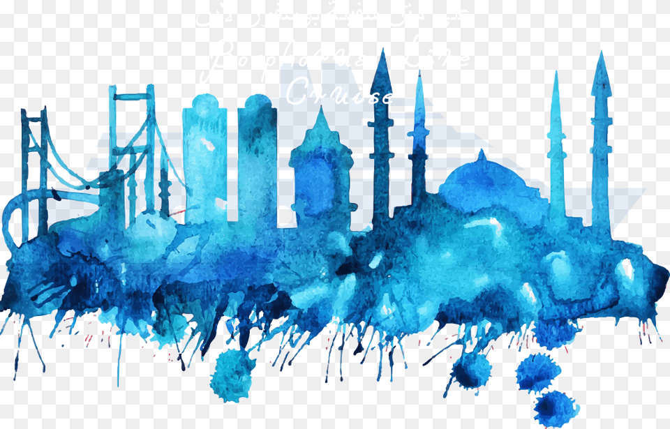 Instagram Bosphorus Line Cruise Istanbul Skyline Watercolor Poster Cityscape Painting, Crystal, Art, Graphics, Ice Free Png Download