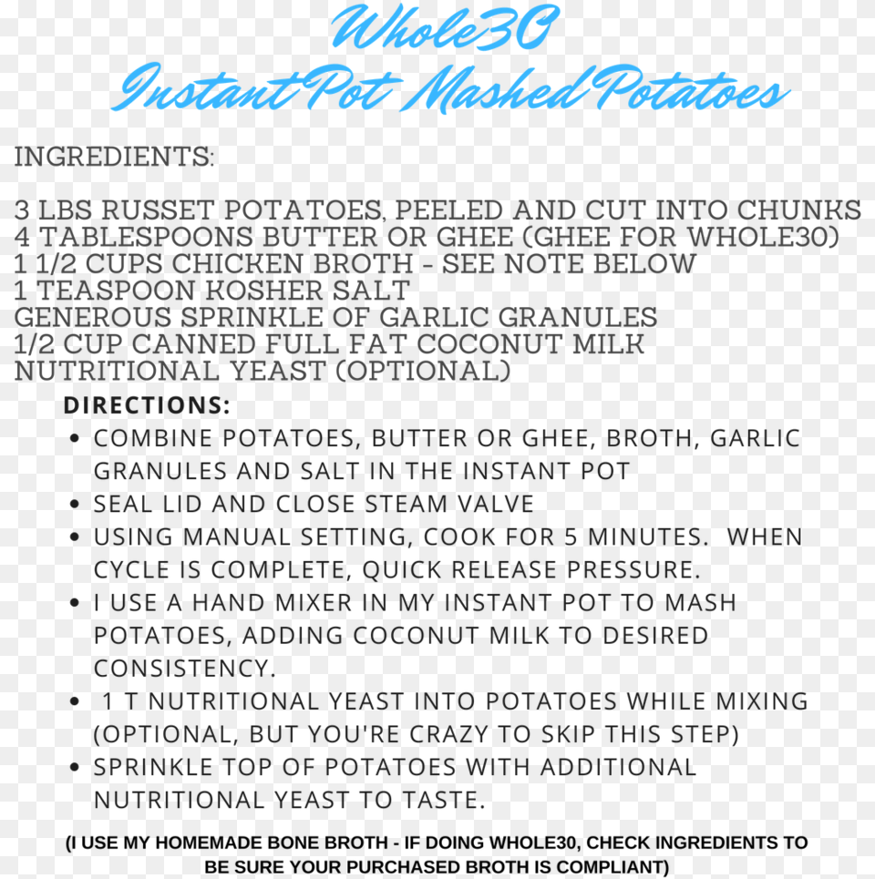 Instant Pot Mashed Potatoes Document, Advertisement, Poster, Text, Letter Png Image