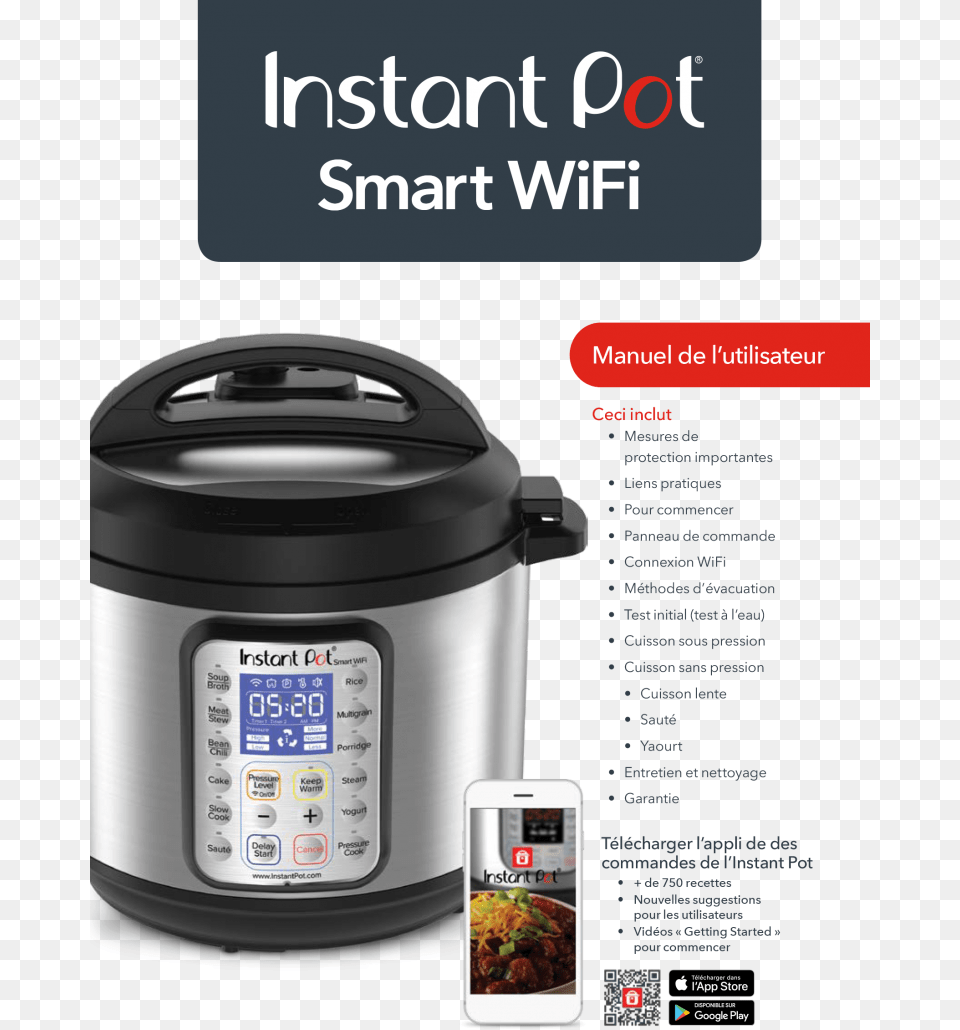 Instant Pot Smart Wifi French Manual Cover Instant Pot Smart Wifi, Appliance, Cooker, Device, Electrical Device Free Transparent Png