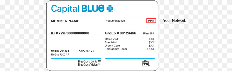 Insurance Card Sample Capital Blue Cross Card, Text, Document Png Image
