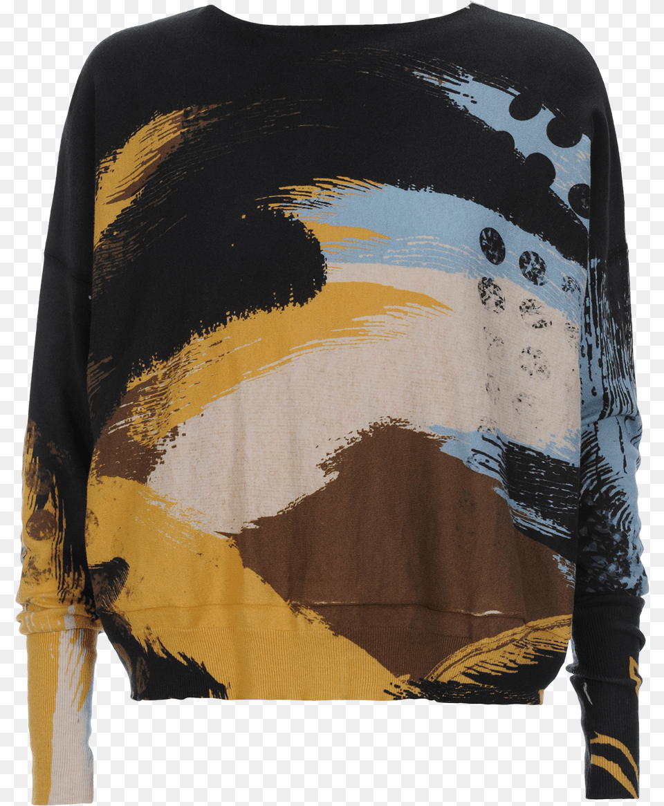 Intensity Abstract Brush Stroke Dot And Leaf Print Sweater Sweater, Long Sleeve, Clothing, Sweatshirt, Knitwear Free Transparent Png