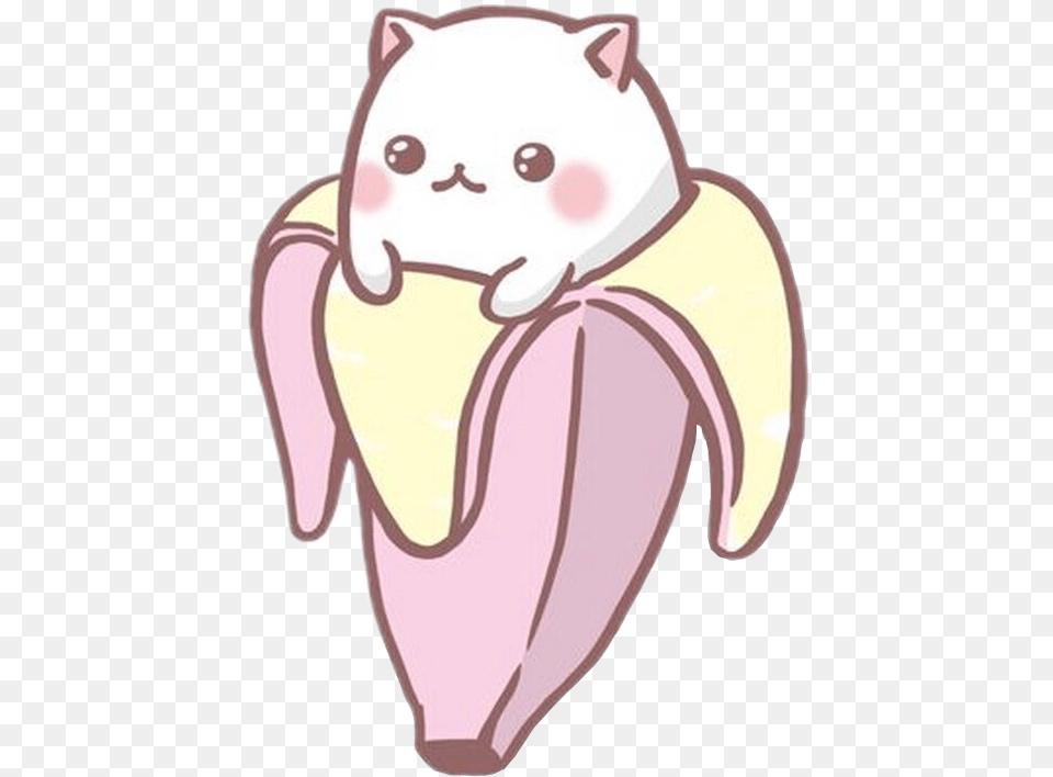 Interesting Art Cat Banana Bananacat Bananas Kawaii Cute Anime Cat, Baby, Person, Food, Fruit Free Png Download