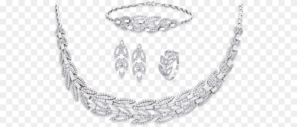 Interlaced Leaves Full Set White Gold Necklace, Accessories, Diamond, Gemstone, Jewelry Png Image