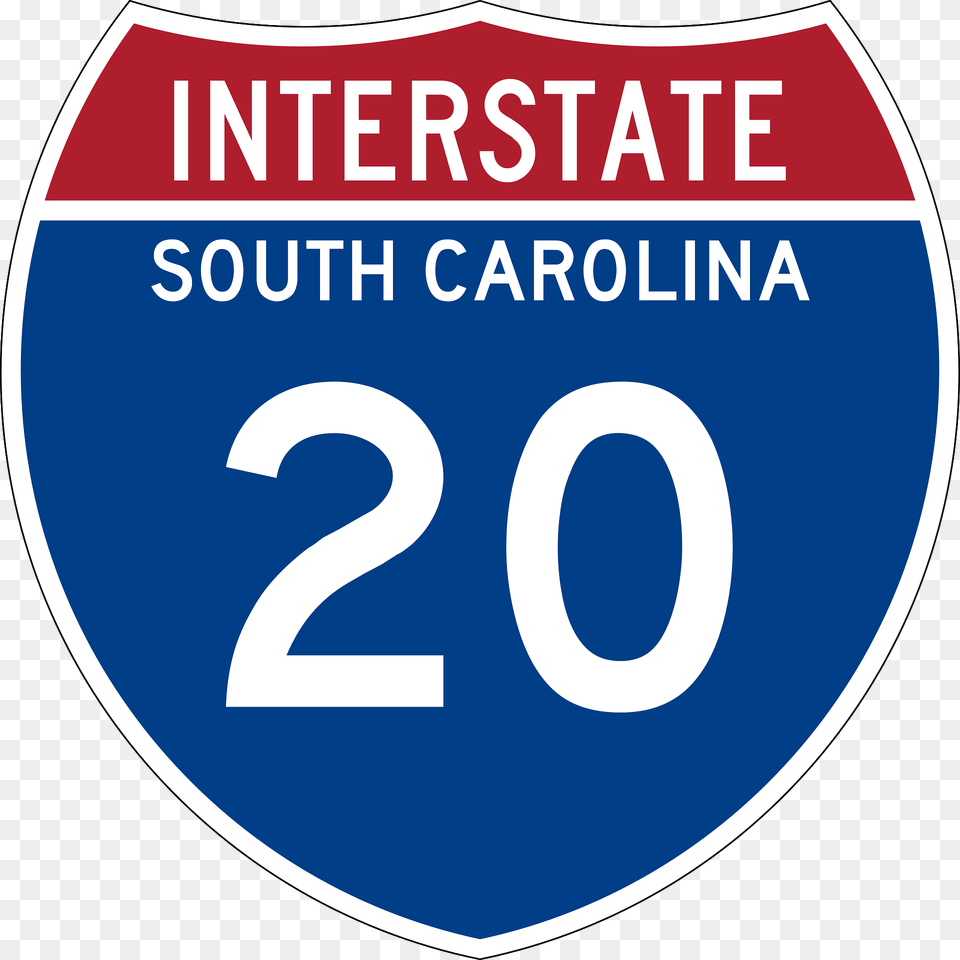 Interstate 20 South Carolina Metric Sign Clipart, Symbol, Number, Text, Disk Free Transparent Png