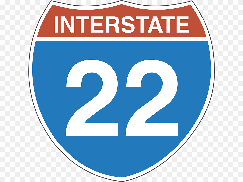 Interstate 22 Sign Signage Directions Direction Interstate Road Sign Vector, Symbol, Text, Number, Disk Png
