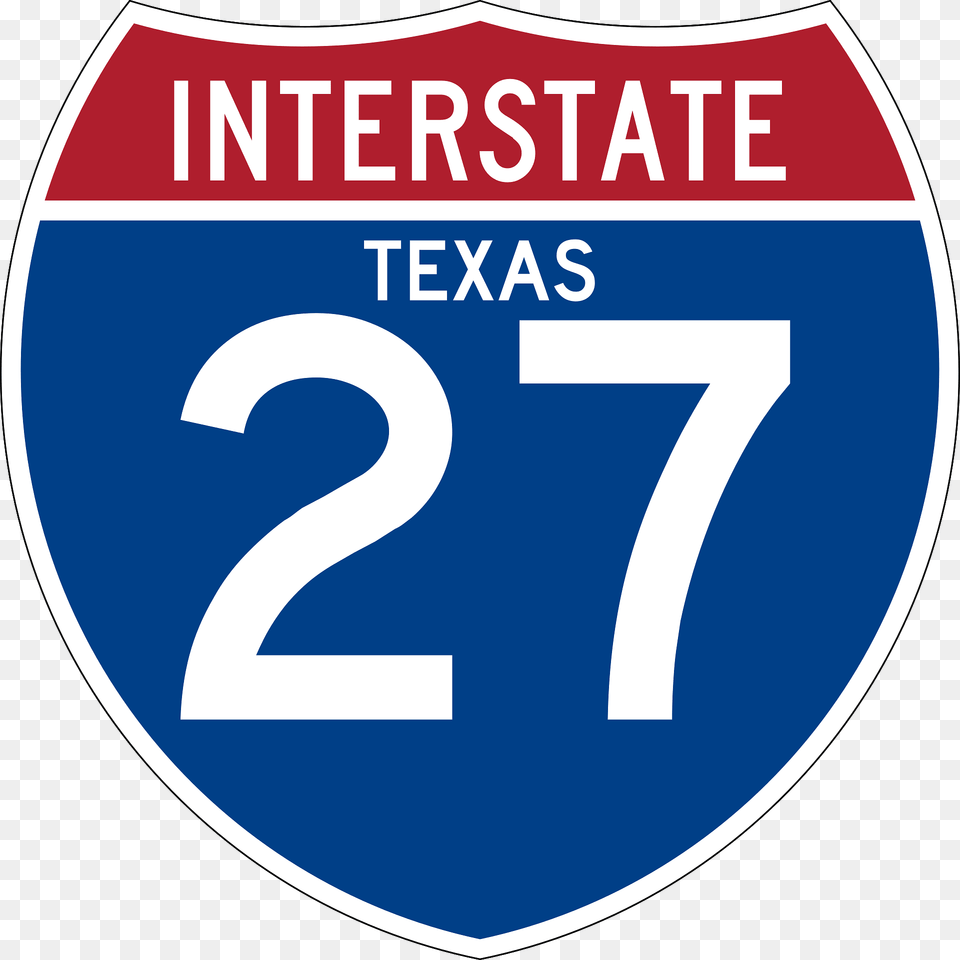 Interstate 27 Texas Sign Clipart, Symbol, Number, Text, Disk Png