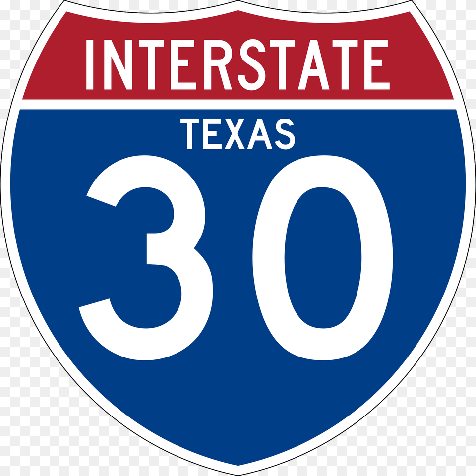 Interstate 30 Texas Sign Clipart, Symbol, Text, Disk, Number Free Png