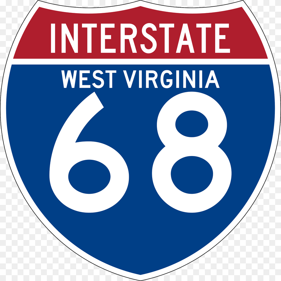 Interstate 68 West Virginia Sign Clipart, Symbol, Text, Number, Disk Free Png
