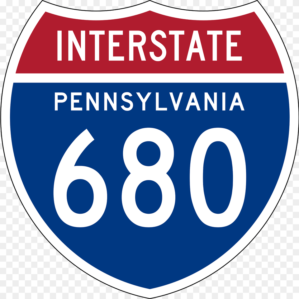 Interstate 680 Pennsylvania Sign Clipart, Symbol, Text, Number, Disk Png