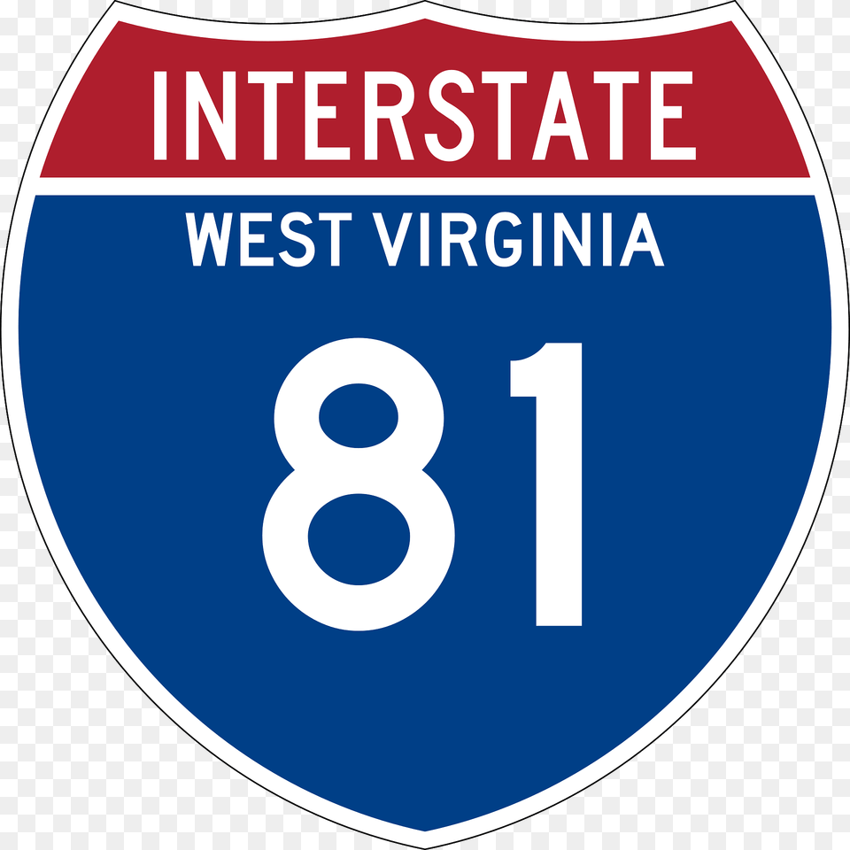 Interstate 81 West Virginia Metric Sign Clipart, Symbol, Number, Text, Disk Png Image